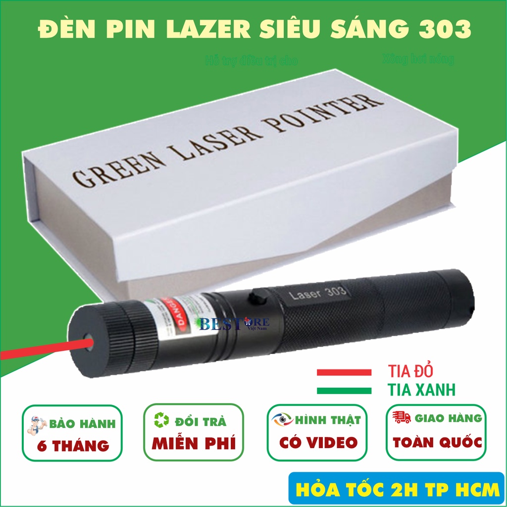Đèn laser - bút laze lazer 303 tia xanh/đỏ cực sáng công suất lớn chiếu xa 3km Tặng kèm Pin sạc bao gồm bộ sạc