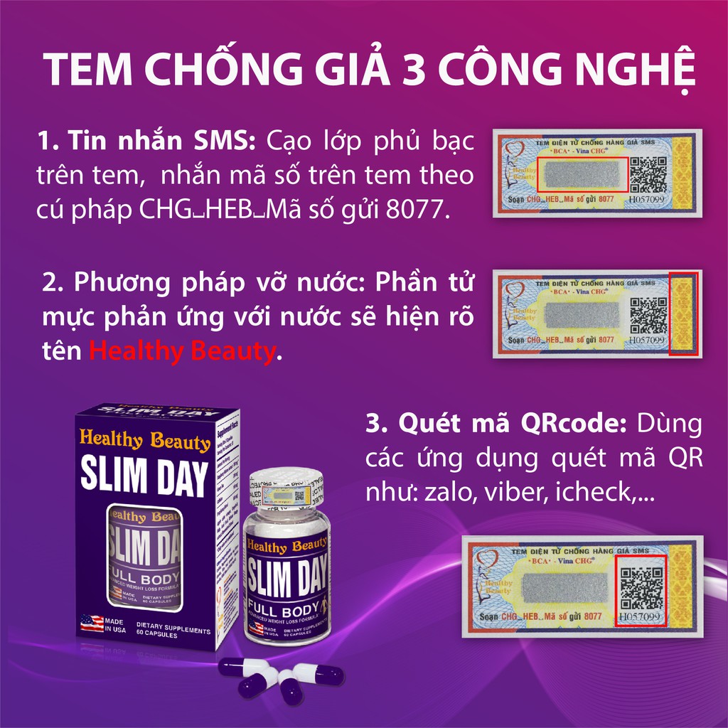 Viên Uống Giảm Cân An Toàn Ban Ngày Slim Day Healthy Beauty 60 Viên