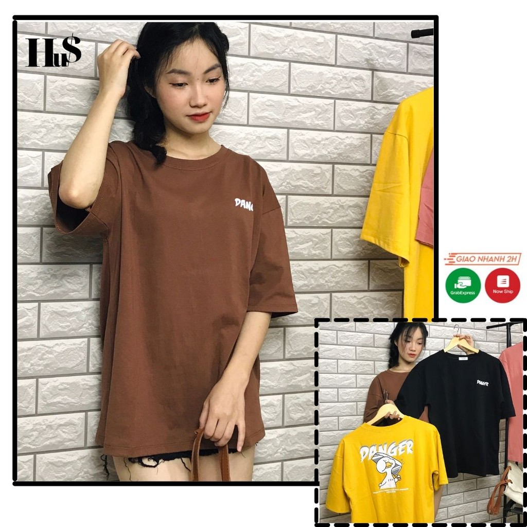 Áo phông tay lỡ nữ freesize form rộng giáu quần hình con vịt sau lưng sang chảnh