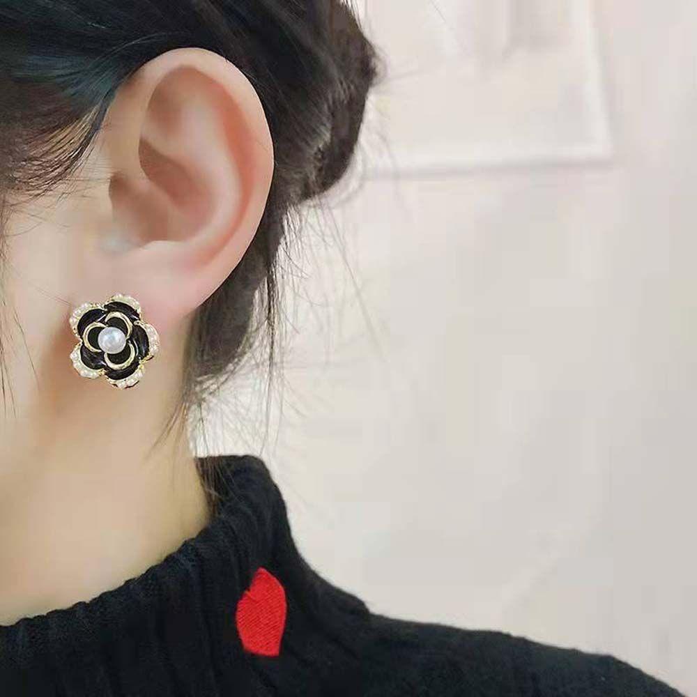 Bông Tai Hình Hoa Trà Đính Đá Lấp Lánh Sang Trọng|Dầu Thả Phong Cách Hàn Quốc