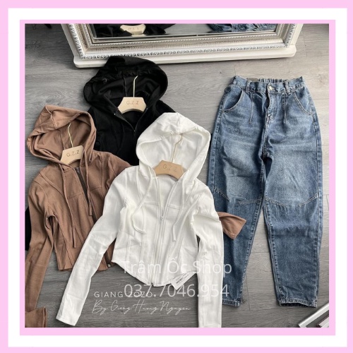 Áo thun kéo khóa có mũ ôm body - Trâm Ốc shop