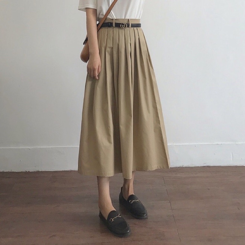 Chân váy xoè xếp ly midi dạo phố, chân váy dài