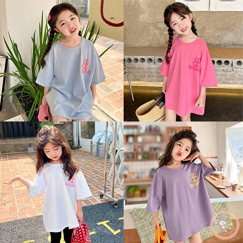 Đầm Thun Ngắn Tay Màu Sắc Trơn Thoáng Khí Thời Trang Cho Bé Gái