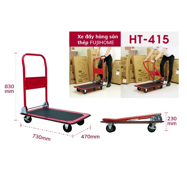 Xe đẩy hàng sàn thép Fujihome HT-415 - Tải trọng 150Kg - Bảo hành chính hãng 12T