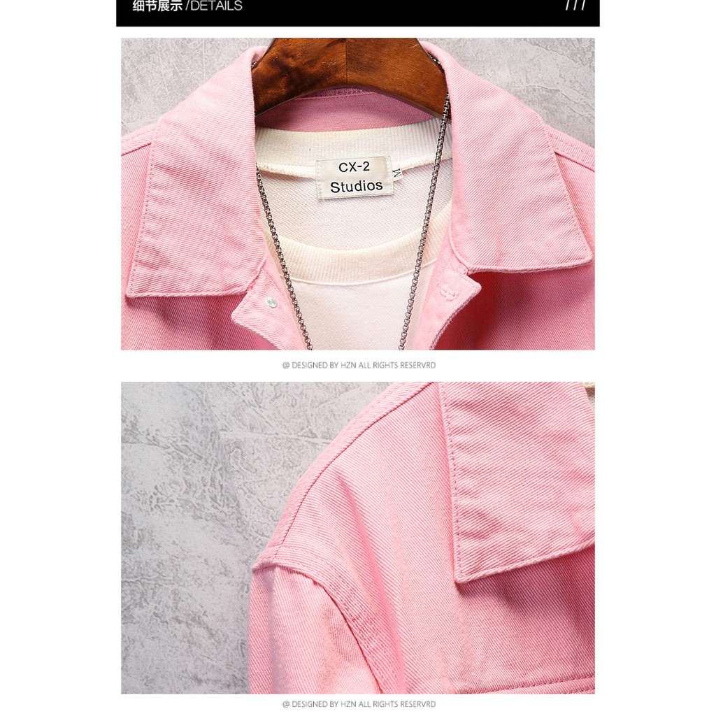 Áo khoác Jean hồng trẻ trung mang phong cách Hàn Quốc chất liệu vải bò cotton cao cấp mặc thoải mái hợp thời trang