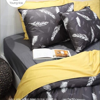 Bộ chăn ga gối chần bông họa tiết lông vũ