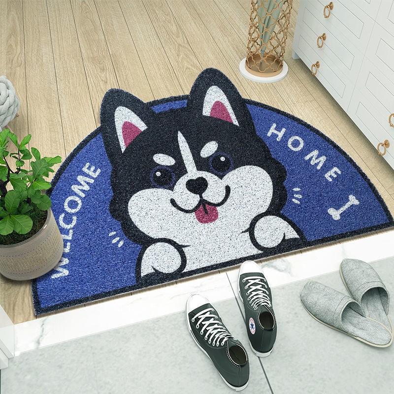 Thảm Chùi Chân Hình Bán Nguyệt Họa Tiết Hoạt Hình Chó Husky Akita Dễ Thương