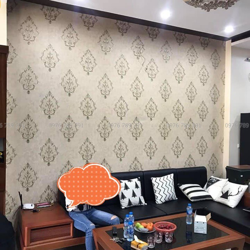 Giấy Dán Tường Hoa Văn Cổ Điển To Cho Phòng Ngủ, Phòng Khách, Lụa Dán Keo Sữa Ngoài, Khổ 10m x 53 cm, Nhiều Màu Lựa Chọn