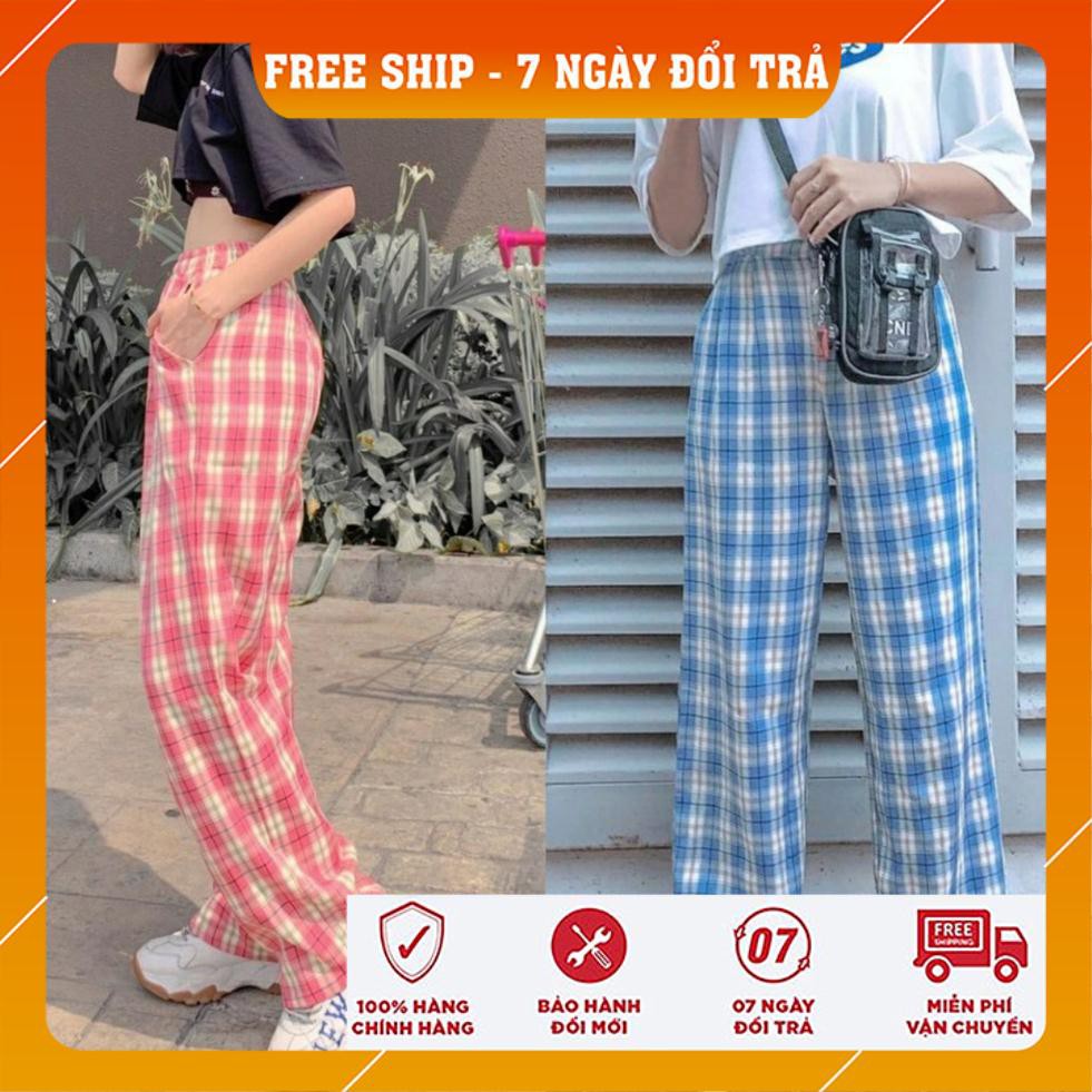 quần caro ống rộng nữ lưng cao nữ | BigBuy360 - bigbuy360.vn