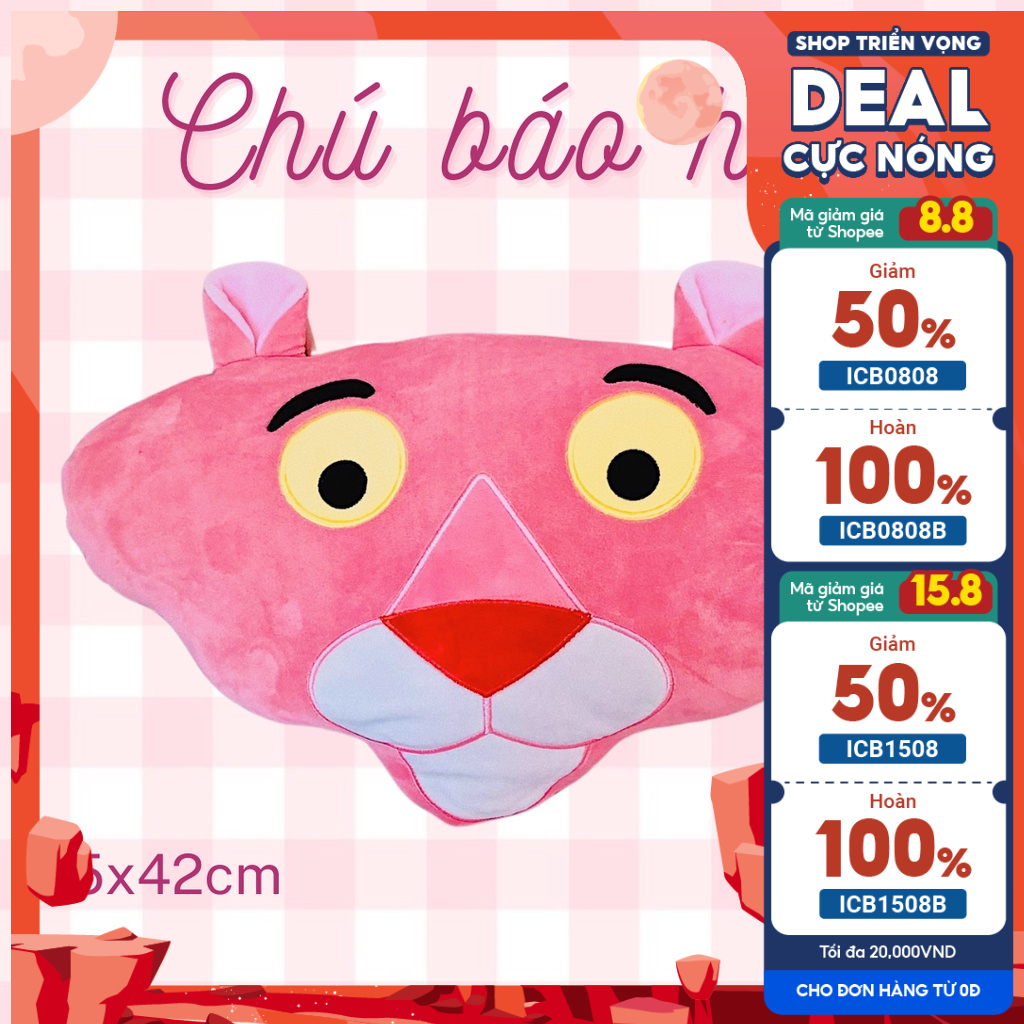 Gấu bông - Gối ôm - Đầu chú báo hồng - Phù hợp làm quà tặng, ngồi làm việc tại văn phòng, ôm khi trên xe đi du lịch