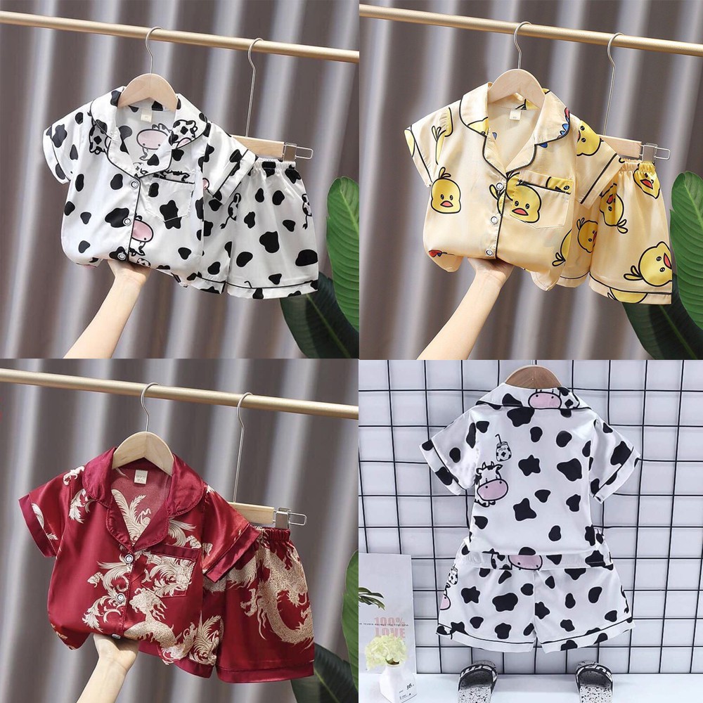(7-35kg) 💖Bộ Pizama LỤA cộc tay trẻ em |bộ pizama | đồ ngủ | đồ đi biển cho bé