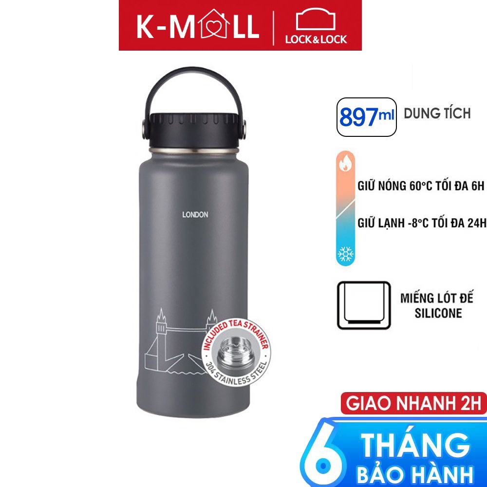 Bình giữ nhiệt LocknLock 897ml Riga Tumbler có khay lưới lọc trà inox và quai xách LHC4160GRY - K-MALL