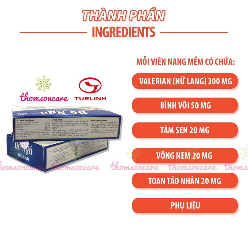 Dễ ngủ Tuệ Linh - hỗ trợ giúp ngủ ngon từ thảo dược - Hộp 10 viên Mẫu mới