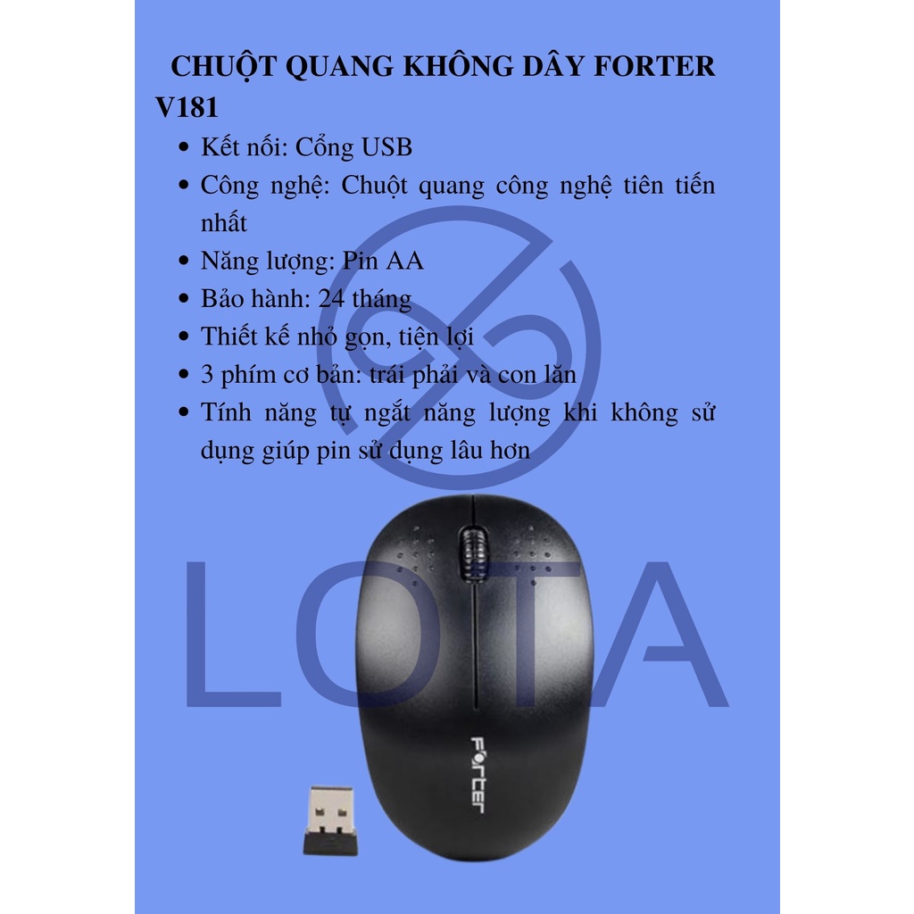 CHUỘT KHÔNG DÂY FORTER V181, chuột máy vi tính laptop lap top ko dây, văn phòng học sinh viên, mouse cơ bản, nhỏ gọn