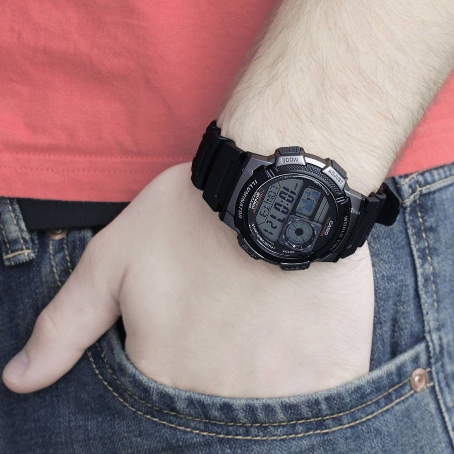 ĐỒNG HỒ CASIO AE-1000W-1BVDF Điện tử - Dây nhựa viền mạ ion bạc - Pin 10 năm