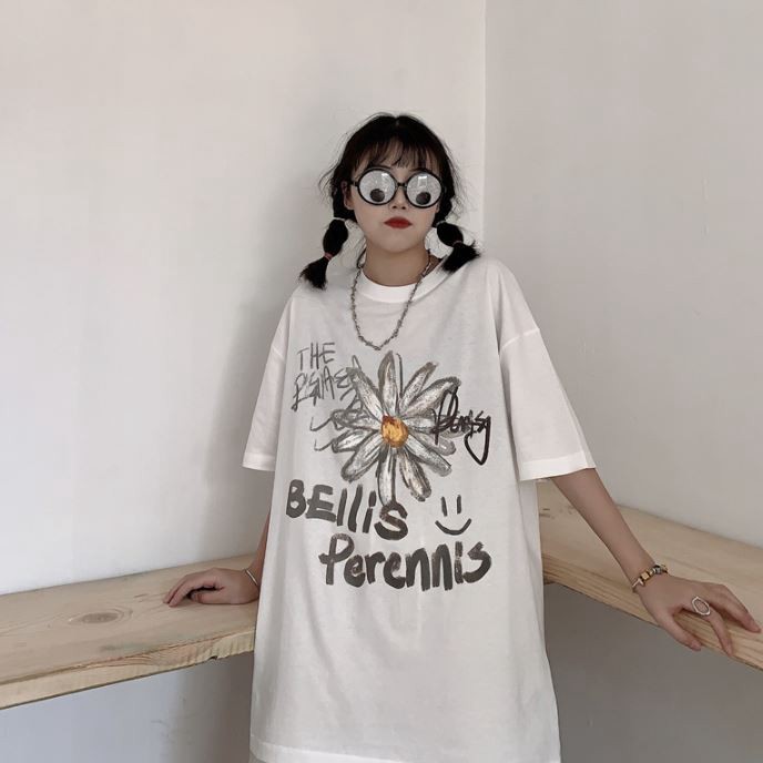 ÁO THUN, ÁO PHÔNG TAY LỠ UNISEX FORM RỘNG OVERSIZE HOA CÚC M397 LK SHOP