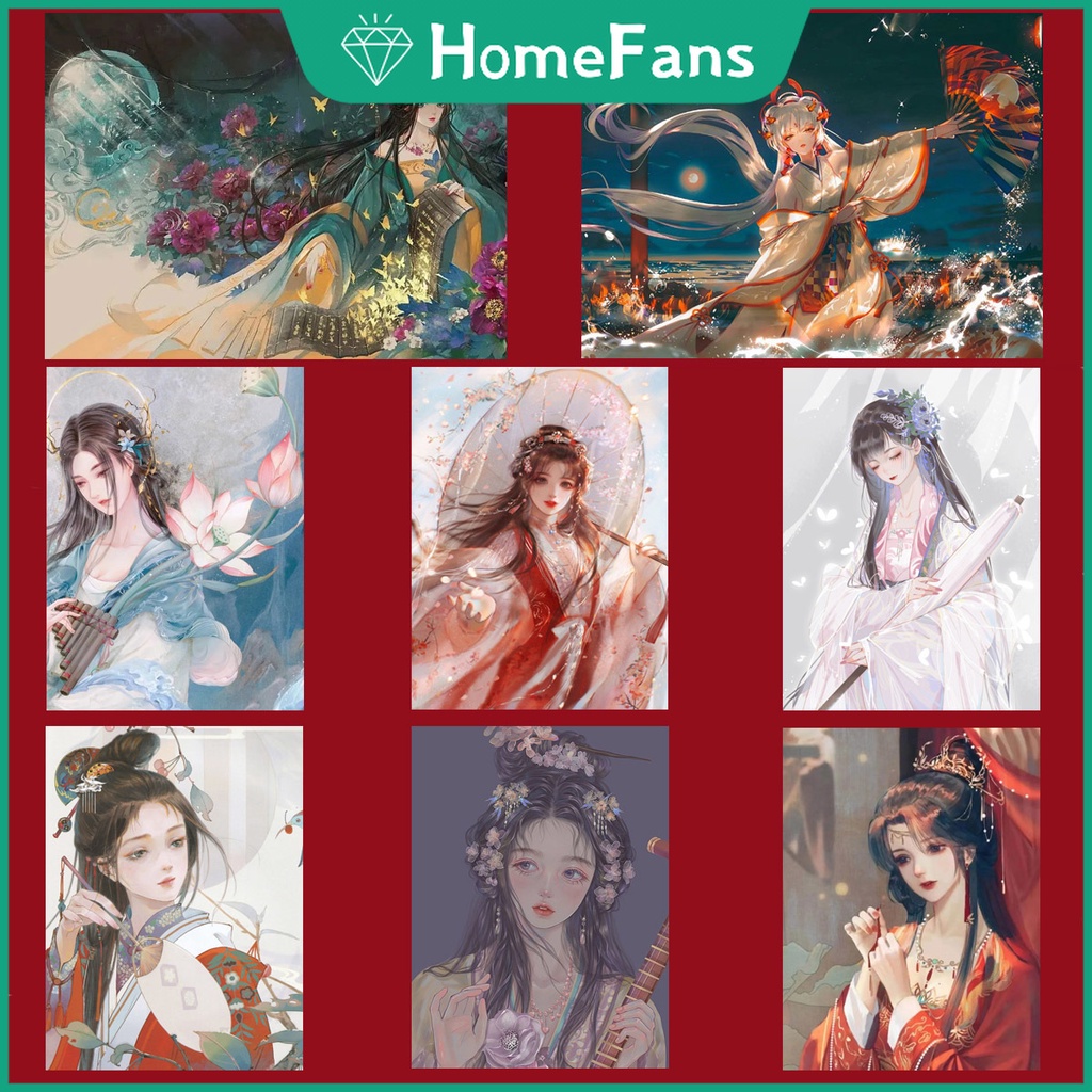 Bộ Tranh Đính Đá 5D Tự Làm 40x50cm Hình Cô Gái Trung Quốc Trang Trí Nhà Cửa