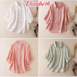 Áo sơ mi nữ tay lỡ cổ đức Elizabeth chất liệu đũi tơ mềm nhẹ mát form rộng từ 40kg đến 90kg SMH.38