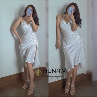 Đầm Lụa Cổ đổ rút xẻ tà 2 bên