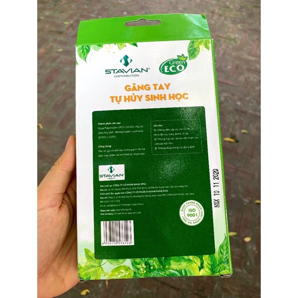 100 Chiếc Gang tay nilong tự huỷ sinh học - gang tay dùng một lần hộp xanh lá