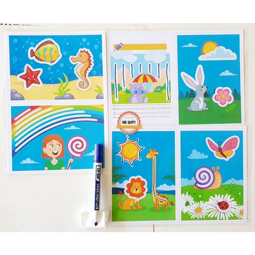 Bé Tập Cầm Bút - Vẽ Tự Xóa ,Dùng Được Vô Số Lần - Ép Plastic Chống Dính Mực -Theo PP GDS Montessori