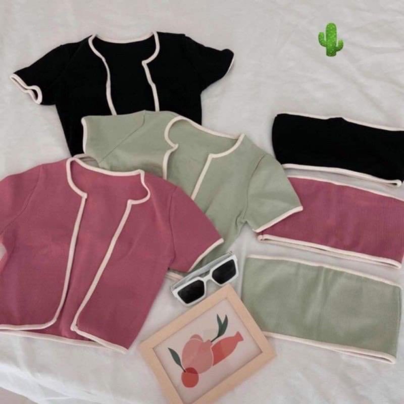 Áo khoác kèm áo ống croptop chất thun bozip siêu sexy | BigBuy360 - bigbuy360.vn
