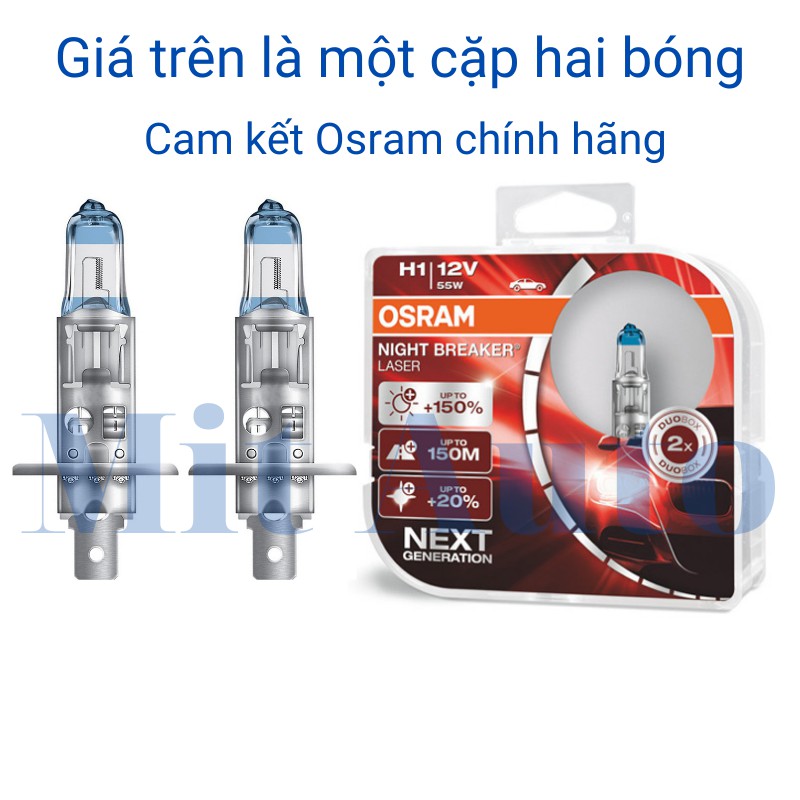 Bóng đèn Halogen Osram H1 12V 55W tăng sáng Night Breaker Laser sử dụng đèn pha cho ô tô xe hơi