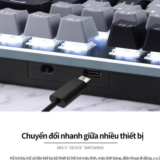 Bàn phím cơ chơi game không dây bluetooth 87 phím phối màu 3 chế độ đa thiết bị kết nối thời gian sử dụng dài