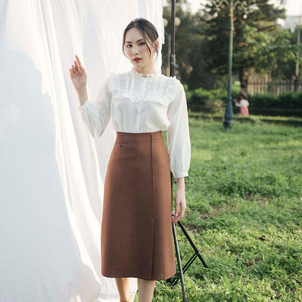Áo sơ mi kiểu nữ hàn quốc Cardigan thiết kế xếp ly cổ bèo AS005