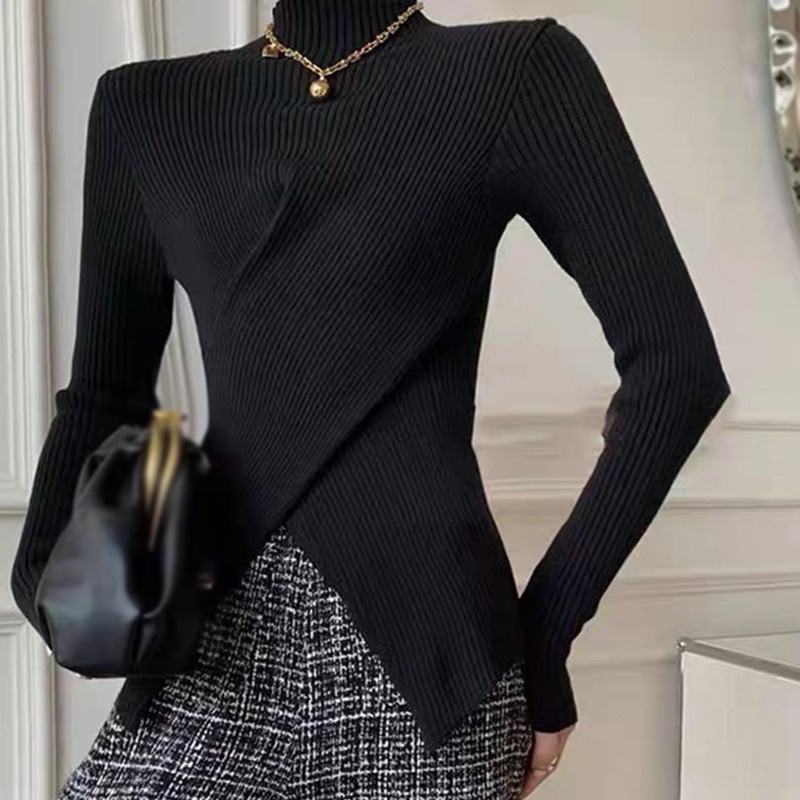 Áo Dệt Kim Tay Dài Cổ Lọ Màu Sắc Đơn Giản Phong Cách Hàn Quốc Cho Nữ