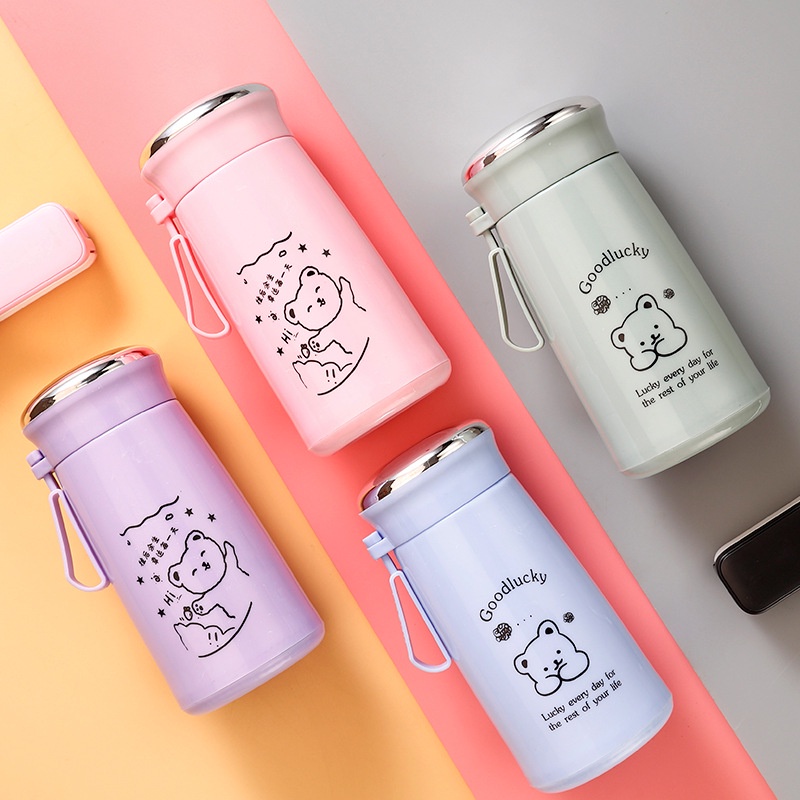 Bình Nước Thủy Tinh 280ml Họa Tiết Hoạt Hình Dễ Thương Cho Học Sinh