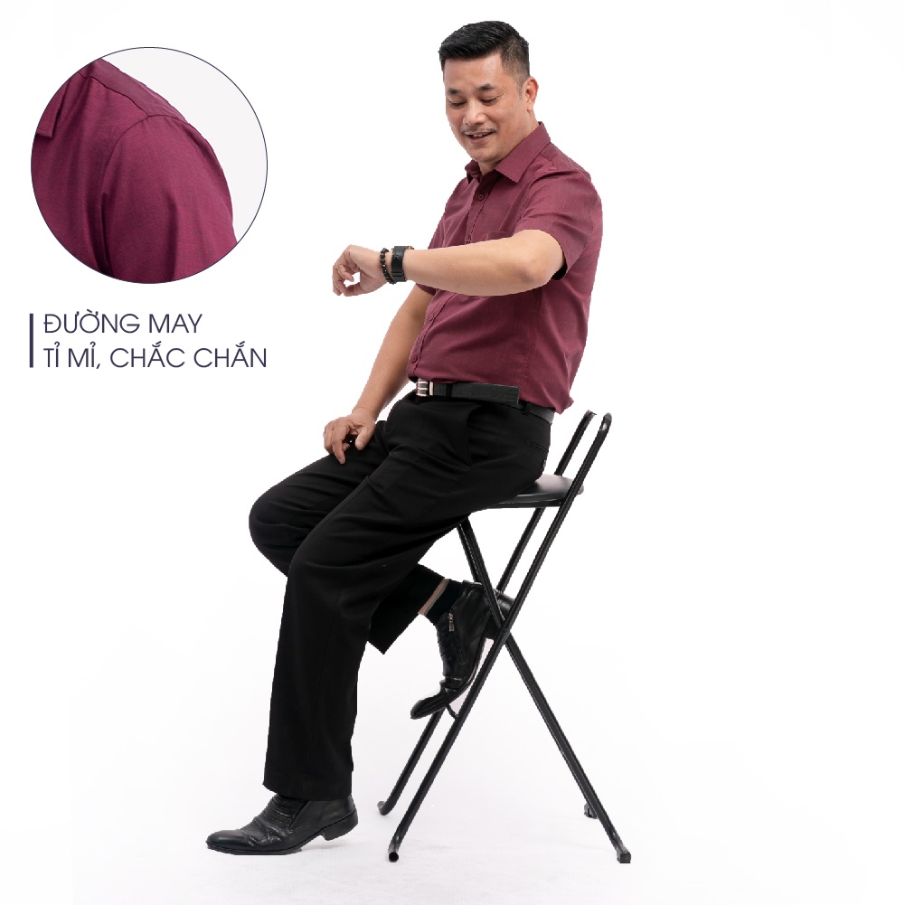Áo Sơ Mi Nam Ngắn Tay Trung Niên ANCHI Màu Đỏ Trơn Vải Sợi Tre Cao Cấp