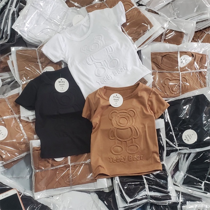 Áo Phông Ngắn Tay Cotton In Gấu Nổi Phong Cách Hàn Quốc Cho Bé Trai Bé Gái AP17