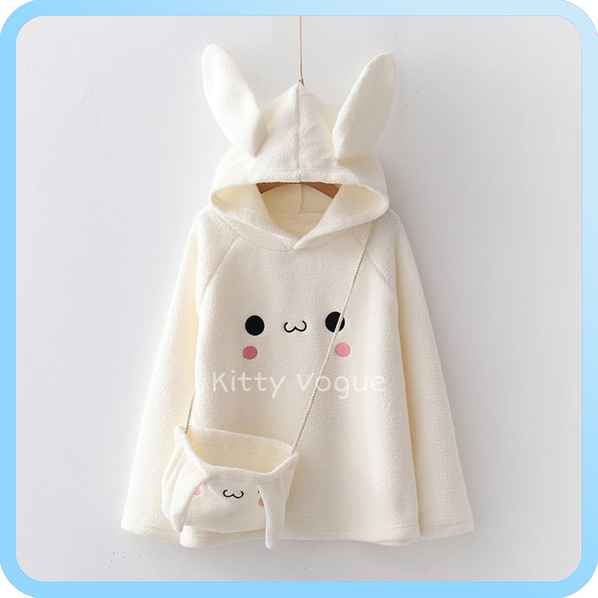 [ORDER] Áo Hoodie tai thỏ thêu họa tiết cute_Kèm túi đeo chéo - Mùa đông