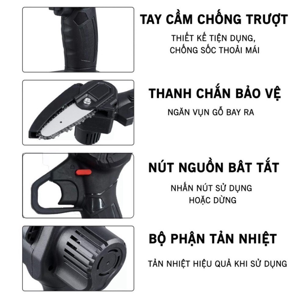 Máy cưa xích cầm tay, máy cưa mini dùng pin HITACHI 199V pin khủng 10cell cưa gỗ cầm tay máy siêu khỏe BẢO HÀNH 6 THÁNG