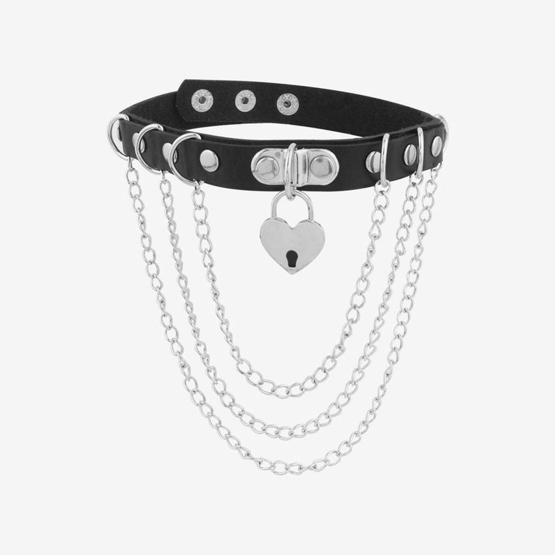 Vòng Cổ Choker Da Pu Mặt Trái Tim Phong Cách Gothic Punk