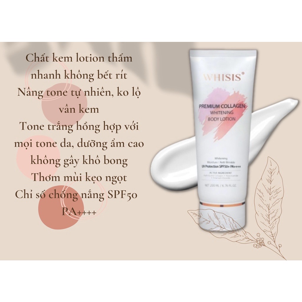 Dưỡng Thể Trắng Da Nâng Tone Chống Nắng Whisis Premium Collagen Whitening Body Lotion 200ml