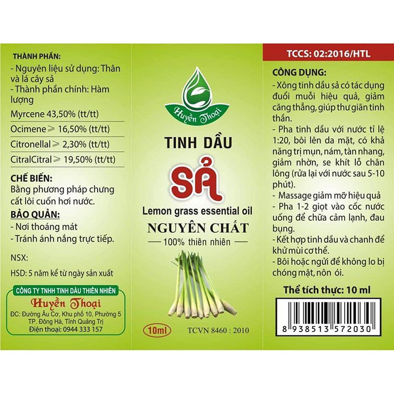 10ml Tinh dầu sả nguyên chất HUYỀN THOẠI