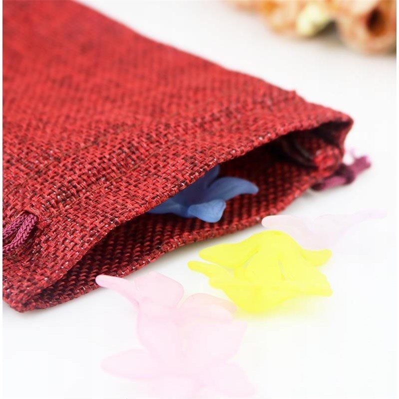 Túi vải nhỏ vải bố thô có dây rút màu đỏ đô size 9x12 cm đựng phụ kiện trang sức trang trí - shop kỳ lân