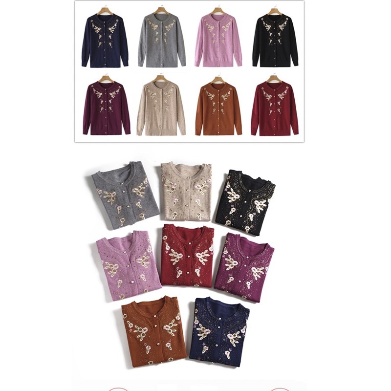 Áo len cardigan cho nữ trung niên và người già thêu hoa trang nhã