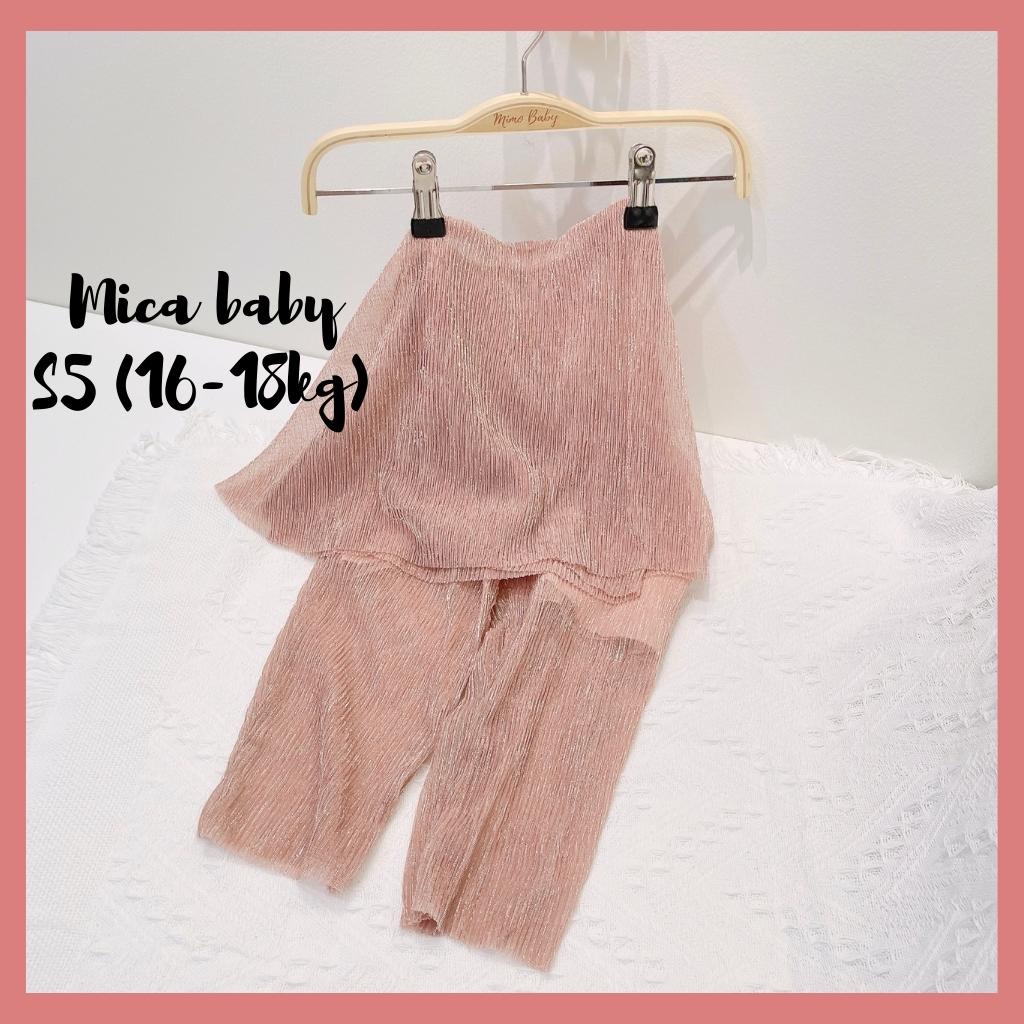 Set quần áo trễ vai vải kim tuyến dập ly cao cấp cho bé Mica baby QA20