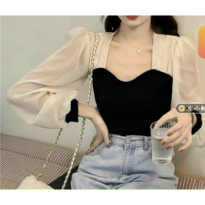 áo kiểu phối tay voan kiếng xinh h