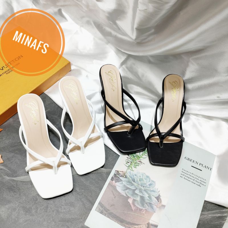 Guốc Kẹp Ba Dây Quai Mảnh Dép Nữ Gót Nhọn Cao 7p Mũi Vuông, Xỏ Ngón Dây Mảnh Chữ A