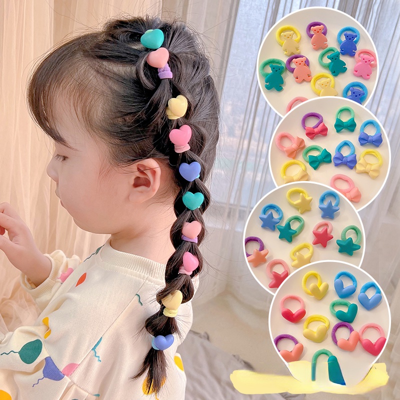 10 Dây Buộc Tóc Cao Su Hình Kỳ Lân / Kẹo / Trái Cây Màu Cầu Vồng Dễ