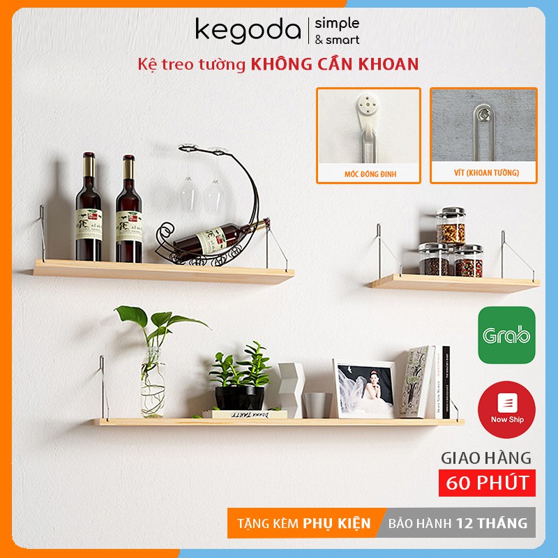 Kệ Gỗ Trang Trí Treo Tường Không Cần Khoan Với Móc Treo Inox Và Đầy Đủ Phụ Kiện Tặng Kèm, Dễ Dàng Gắn Lên Tường
