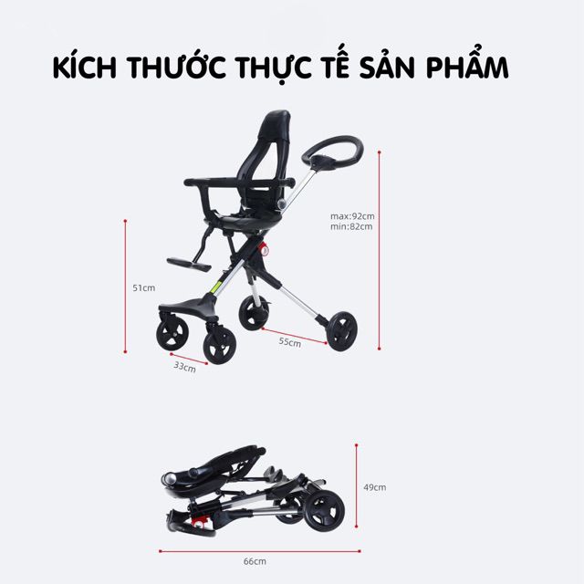 Xe đẩy du lịch Tomorrow đảo chiều gấp gọn ngả được lưng ghế