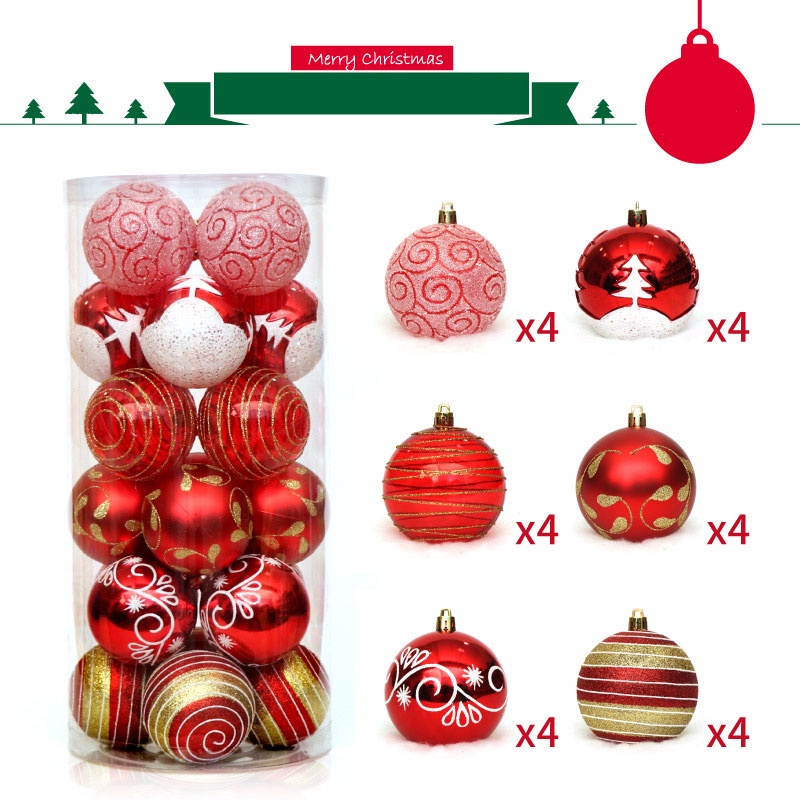 Hộp 24 Quả Cầu Tuyết Bằng Nhựa 6cm Màu Sắc Tươi Sáng Trang Trí Cây Thông Giáng Sinh / Năm Mới