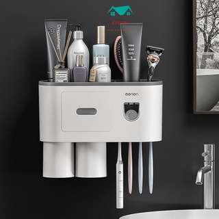Kệ để bàn chải đánh răng thông minh, cốc đánh răng cao cấp tặng kèm miếng dán oenon