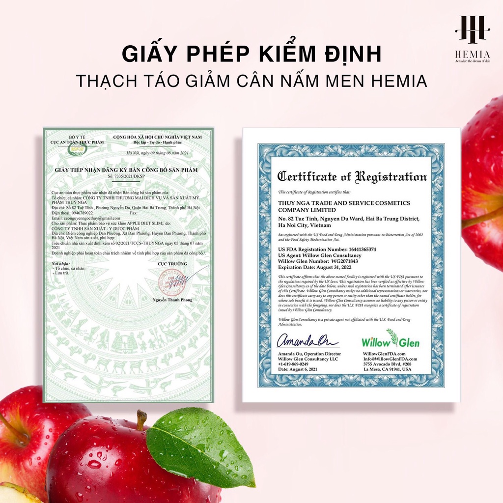 Thạch táo giảm cân Hemia giảm mỡ bụng mỡ đùi hiệu quả chiết suất từ thiên nhiên hộp 10 cái