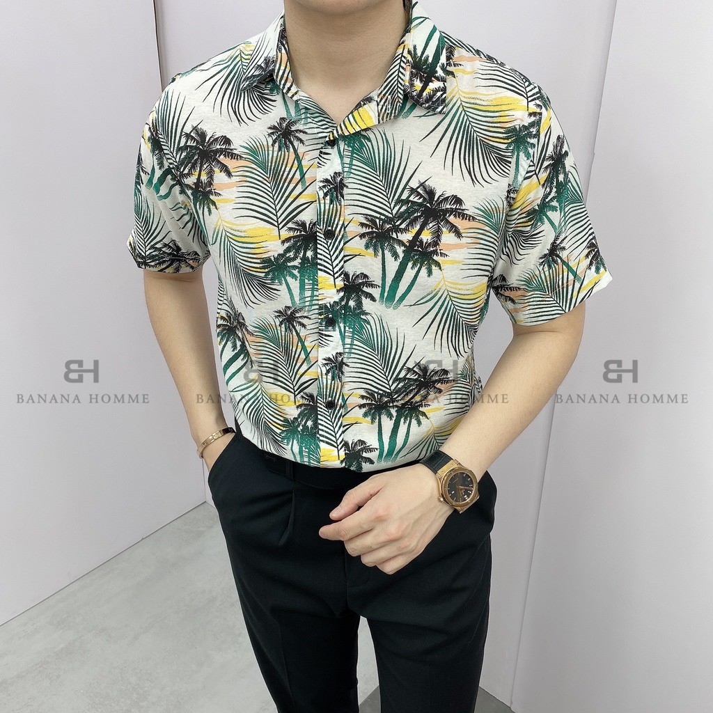 Áo Sơ Mi Nam Cổ Vest Hoạ Tiết Palm Cộc Tay BANANA HOMME Chất vải Linen thoáng mát, ít nhăn Cao Cấp, Trẻ trung 2021 | BigBuy360 - bigbuy360.vn